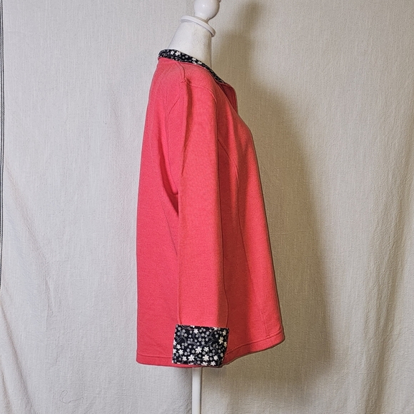 Orvis Womens 1/4 Zip Pullover XL Sweater Shirt Salsa(pink)Floral Trim - Picture 4 of 13